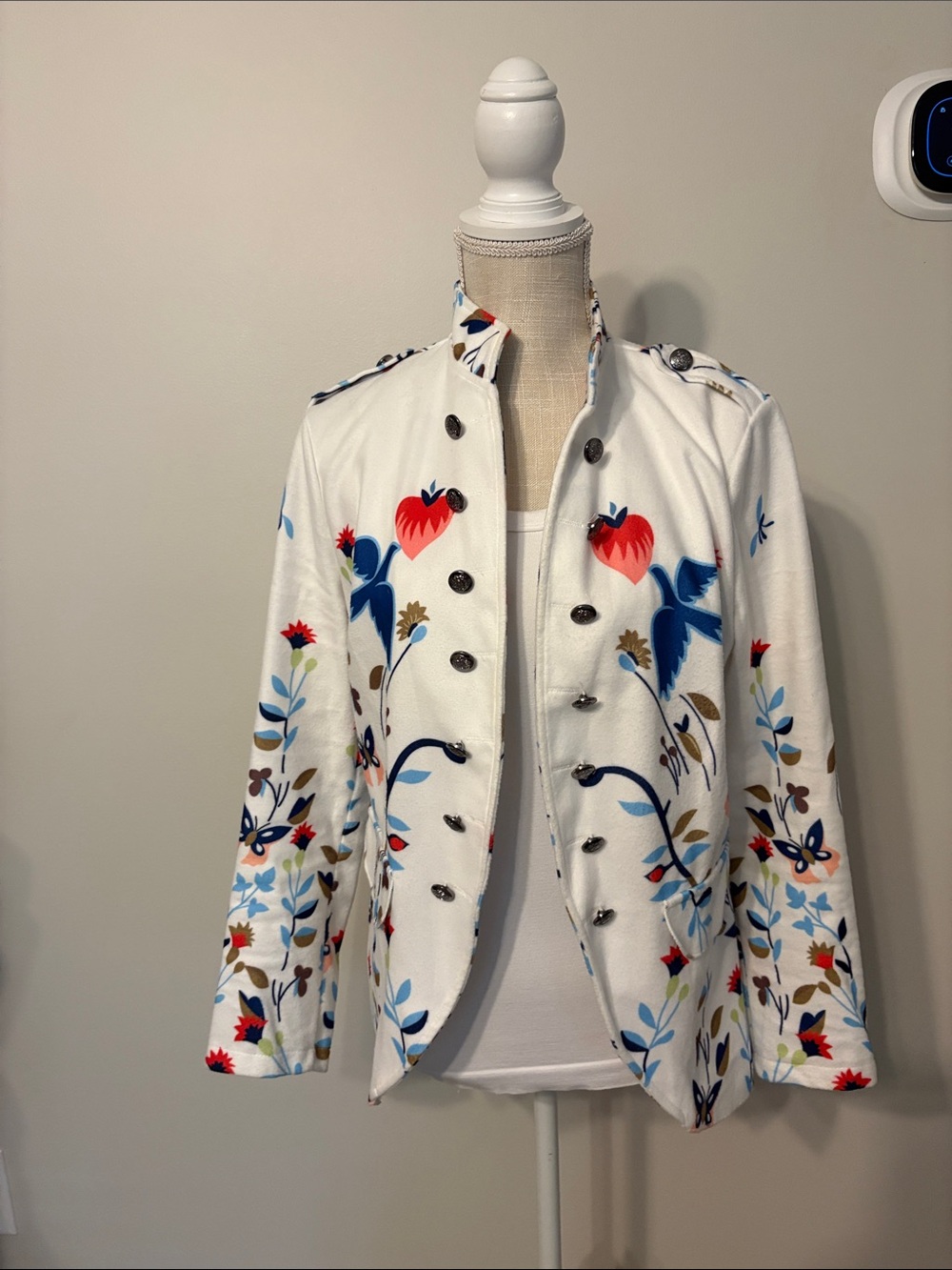 White Floral Military-Style Jacket